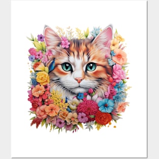 Flowery Cat Cute Gifts For Cats & Flower Lover Posters and Art